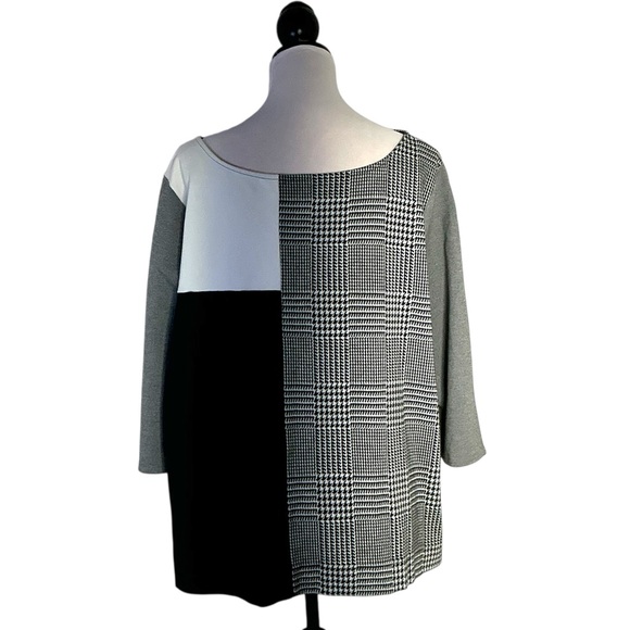 Lane Bryant Top Black White Color Block Houndstooth Blouse 3/4 sleeve 22/24 - Picture 2 of 16